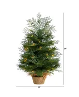 Artificial Christmas Tree in Burlap Base with 35 Warm Led Lights, 2'