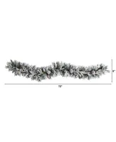 Flocked Artificial Christmas Garland with Pine Cones and 35 Warm Led Lights, 6'