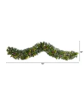 Snow Tipped Christmas Artificial Garland with 35 Clear Led Lights and Pine Cones, 6'