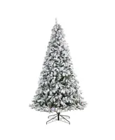 Flocked River Mountain Pine Artificial Christmas Tree with Pinecones and 650 Clear Led Lights, 9'