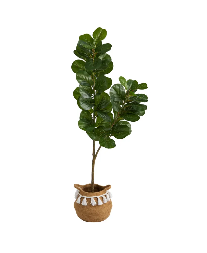 4.5' Fiddle Leaf Fig Artificial Tree in Boho Chic Planter with Tassels