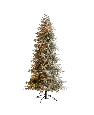 Flocked Manchester Spruce Artificial Christmas Tree with 550 Lights and 1317 Bendable Branches, 8.5'