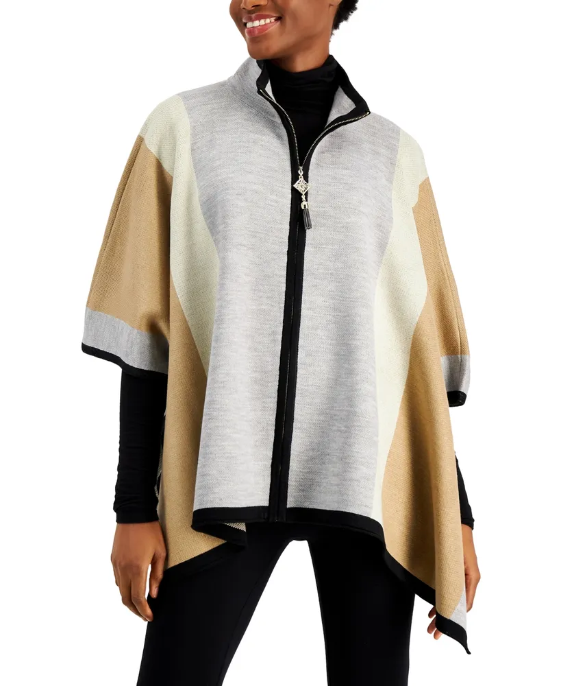 zip front poncho sweater