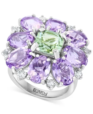 Effy Pink Amethyst (10-1/10 ct. t.w.) & Green Quartz (2-3/4 ct. t.w.) Flower Statement Ring Sterling Silver