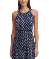 Tommy Hilfiger Printed Belted Halter Midi Dress