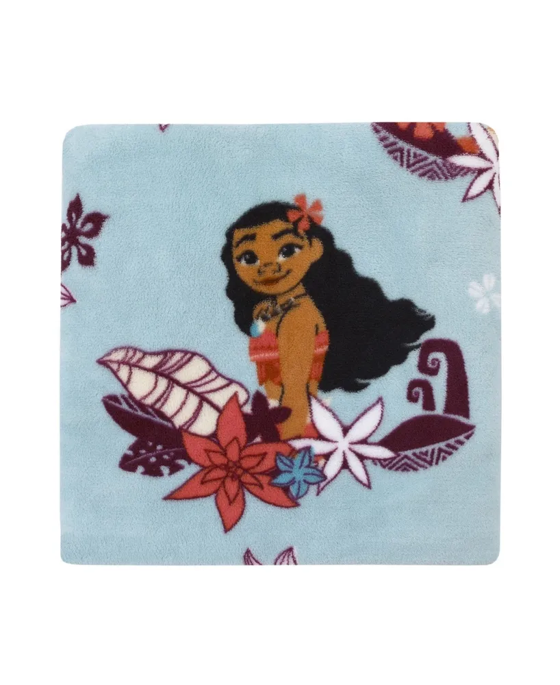 Moana Feel the Waves, Coral with Pua Pig and Tropical Flowers Super Soft Toddler Blanket