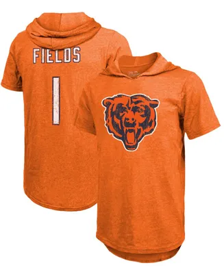 Men's Justin Fields Orange Chicago Bears Player Name Number Tri-Blend Short Sleeve Hoodie T-shirt