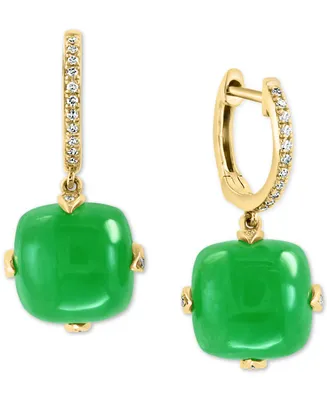 Effy Dyed Green Jade & Diamond (1/6 ct. t.w.) Hoop Drop Earrings in 14k Gold