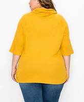 Plus Size Baby Thermal Cowl Neck Side Ruched Top