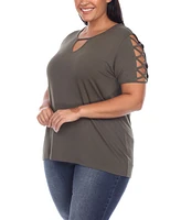 Plus Keyhole Neck Cutout Short Sleeve Top