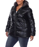 Plus Metallic Puffer Coat with Hoodie