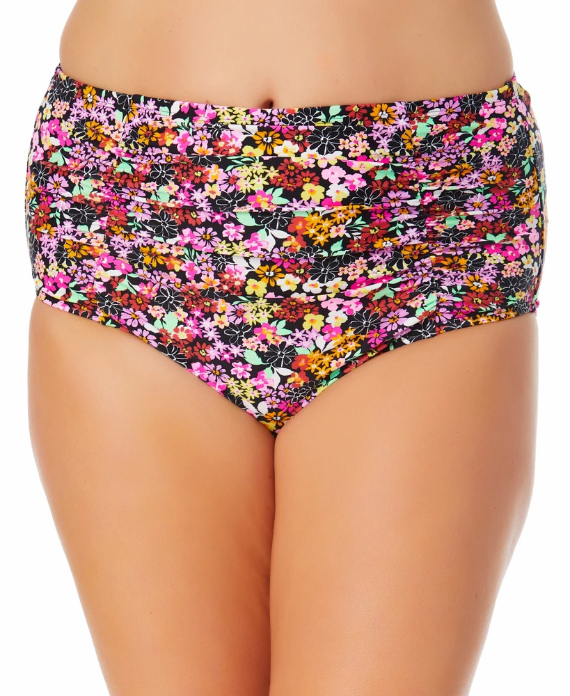 Salt + Cove Trendy Plus Size Ditsy-Print High-Waist Bikini Bottoms, Created for Macy's