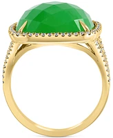 Effy Dyed Green Jade & Diamond (1/3 ct. t.w.) Halo Statement Ring in 14k Gold