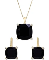 Onyx & Diamond Accent Necklace, 17" + 1" extender