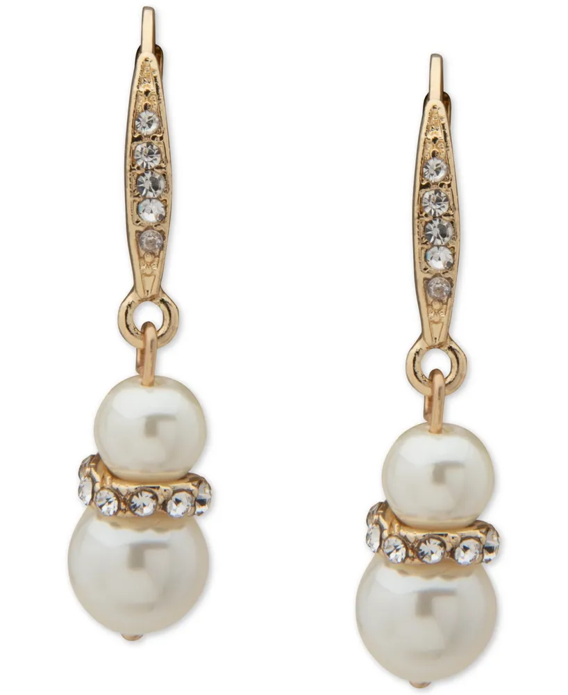 Anne Klein Gold-Tone Pave & Imitation Pearl Snowman Drop Earrings