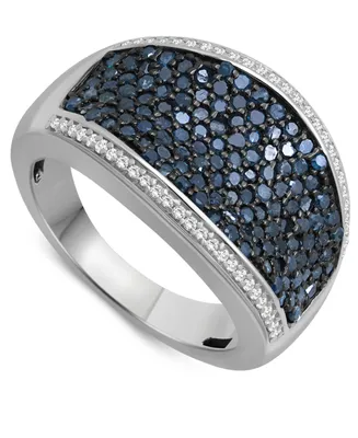 Blue Diamond (7/8 ct. t.w.) & White Diamond (1/8 ct. t.w.) Pave Ring in Sterling Silver