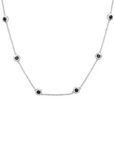 Onyx Bezel Station Necklace in Sterling Silver, 16" + 1" extender