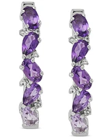 Amethyst (2 ct. t.w.) & White Topaz (1/10 ct. t.w.) Small Hoop Earrings in Sterling Silver, 1"