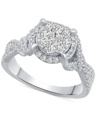 Diamond Halo Cluster Engagement Ring (3/4 ct. t.w.) in 14k White Gold