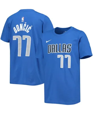 Big Boys and Girls Luka Doncic Royal Dallas Mavericks Logo Name Number T-shirt
