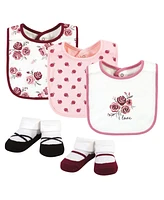 Hudson Baby Infant Girl Cotton Bib and Sock Set, Rose, One Size