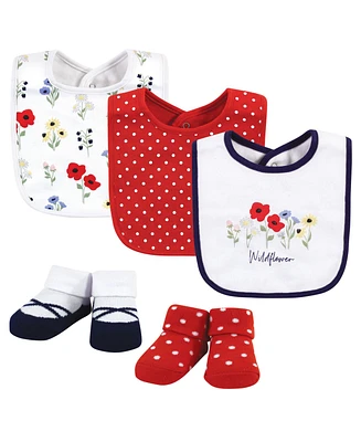 Baby Girls Bibs and Socks, 5 Piece Set