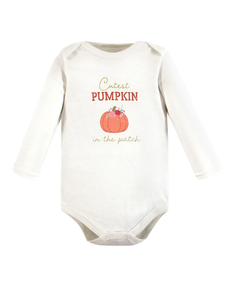 Hudson Baby Girls Cotton Long-Sleeve Bodysuits, Cutest Pumpkin, 5-Pack