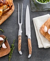 French Home Laguiole Olivewood Carving Knife and Fork Set.