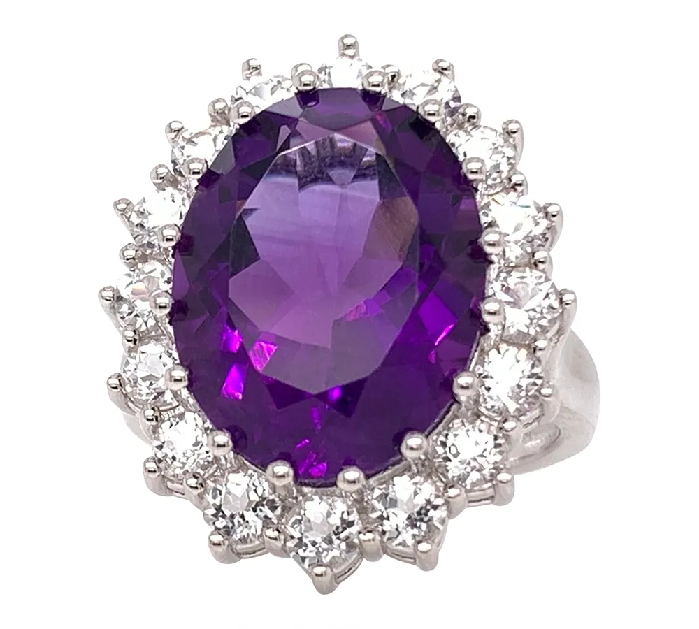 Amethyst (10 ct. t.w.) & White Topaz (2 Oval Halo Ring Sterling Silver (Also Mystic Quartz Green Quartz)