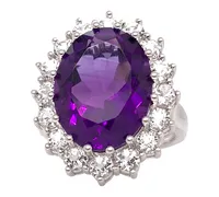 Amethyst (10 ct. t.w.) & White Topaz (2 ct. t.w.) Oval Halo Ring in Sterling Silver (Also in Mystic Quartz & Green Quartz)