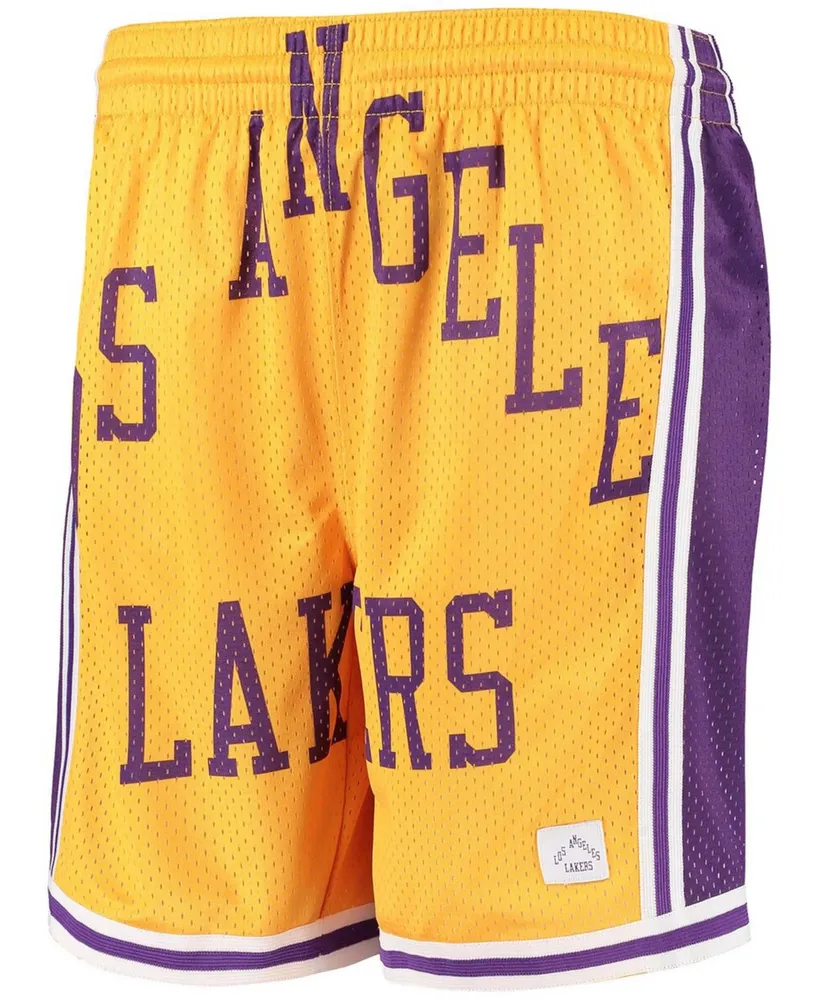 Big Boys Gold Los Angeles Lakers Hardwood Classics Throwback Face Mesh Shorts 