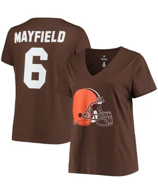 Women's Baker Mayfield Brown Cleveland Browns Name and Number V-Neck T-shirt