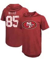 Men's George Kittle Heathered Scarlet San Francisco 49Ers Name Number Tri-Blend Hoodie T-shirt