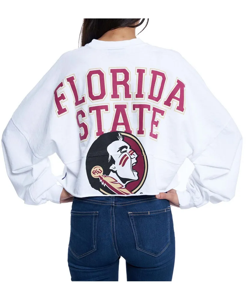 Women's White Florida State Seminoles Raw Hem Cropped Long Sleeve T-shirt
