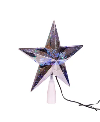Kurt Adler 10" 18-Light Merry Christmas Star Tree Topper - Silver