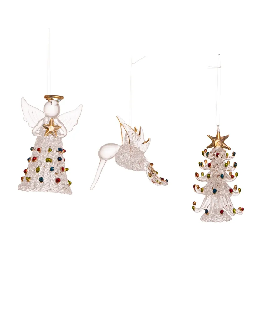 Kurt Adler 3" Angel, Tree and Bird Ornaments 3 Piece Set