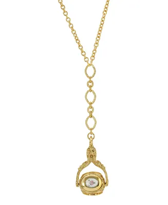 2028 Floral Spinner Locket Drop Necklace - Gold