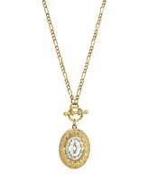 2028 Crystal Stone Flower Design Locket Necklace - Gold