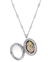 2028 Flower Silver-tone oval Multicolor Rose Necklace