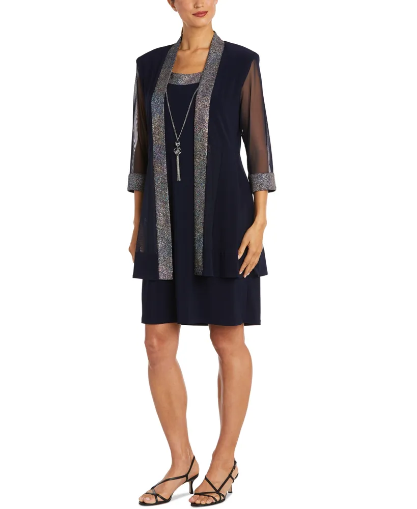 R & M Richards 2-Pc. Metallic-Trim Necklace Dress & Jacket