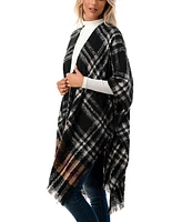 Marcus Adler Women's Open-Front Plaid Fringe-Trim Kimono