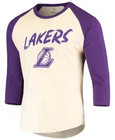 Men's LeBron James Cream and Purple Los Angeles Lakers Raglan 3/4 Sleeve T-shirt