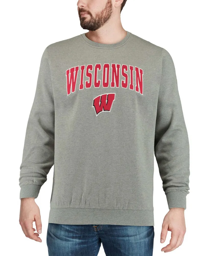 Men's Heather Gray Wisconsin Badgers Arch Logo Crew Neck Sweatshirt