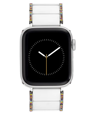 Anne Klein 38/40/41mm Apple Watch Bracelet in White Ceramic With Colored Crystals and Silver Adaptors