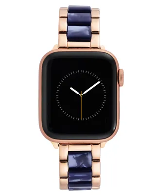 Anne Klein Women's Rose Gold-Tone Alloy and Navy Acetate Bracelet Compatible with 42/44/45/Ultra/Ultra 2 Apple Watch