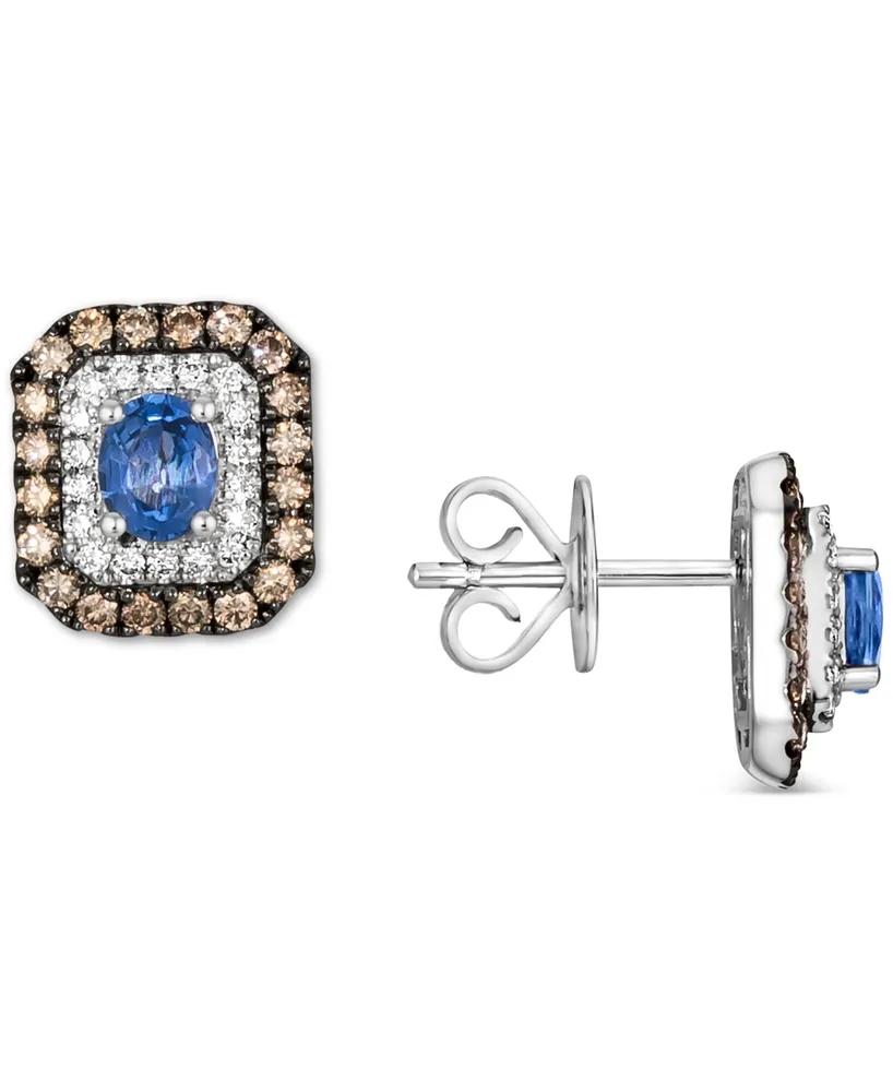 Le Vian Blueberry Sapphire (3/4 ct. t.w.) & Diamond (5/8 ct. t.w.) Halo Stud Earrings in 14k White Gold
