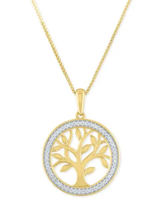 Diamond Tree 18" Pendant Necklace (1/10 ct. t.w.) in 14k Gold-Plated Sterling Silver - Gold