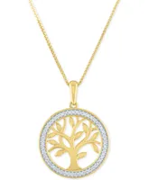 Diamond Tree 18" Pendant Necklace (1/10 ct. t.w.) in 14k Gold-Plated Sterling Silver - Gold