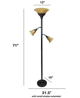 Lalia Home Torchiere Floor Lamp with 2 Reading Lights and Scalloped Glass Shades
