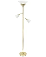 Lalia Home Torchiere Floor Lamp with 2 Reading Lights and Scalloped Glass Shades